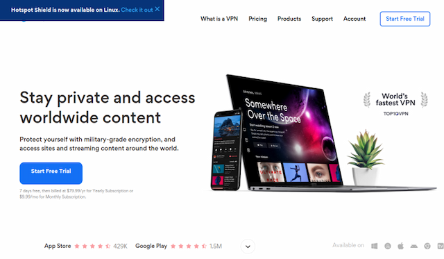 Hotspot Shield website preview