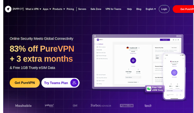 PureVpn website preview